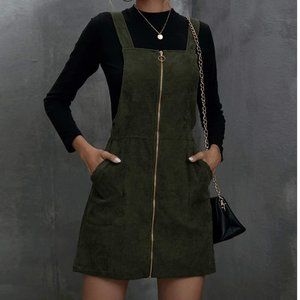 Zip Up Corduroy Overall Dress
